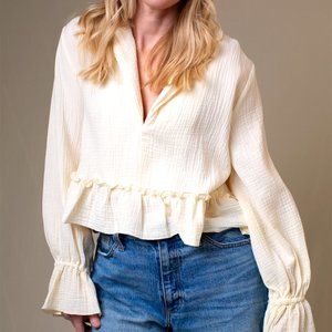 NWT evirwild Bellina Boho Ruffled Poet Sleeve Blouse